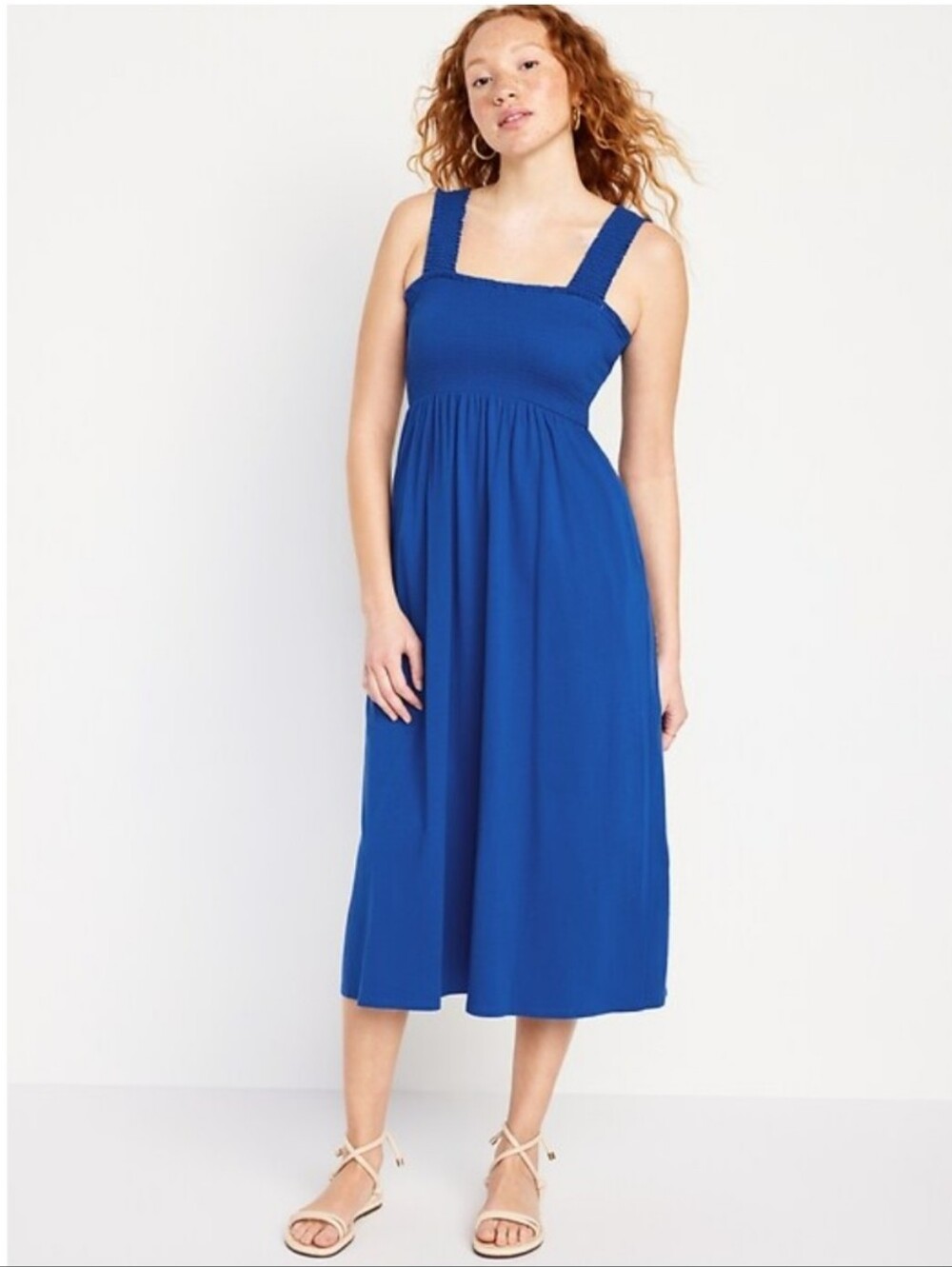 Old Navy Fit & Flare Smocked Knit Midi Dress Sapphire Sky Blue Womens Size XL
